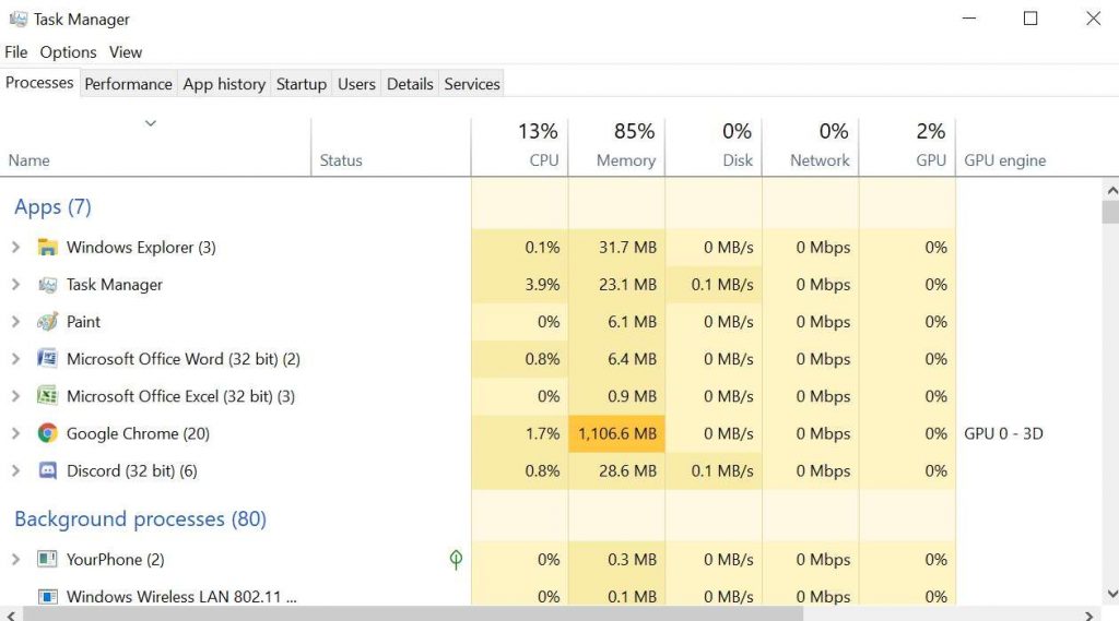 Close Background running apps on task manager